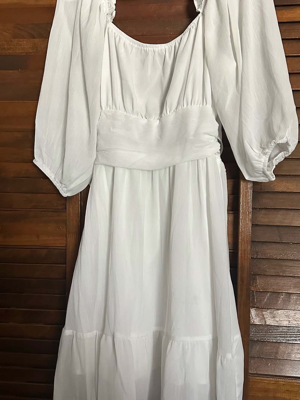 White Boho Midi Dress with Puff Sleeves